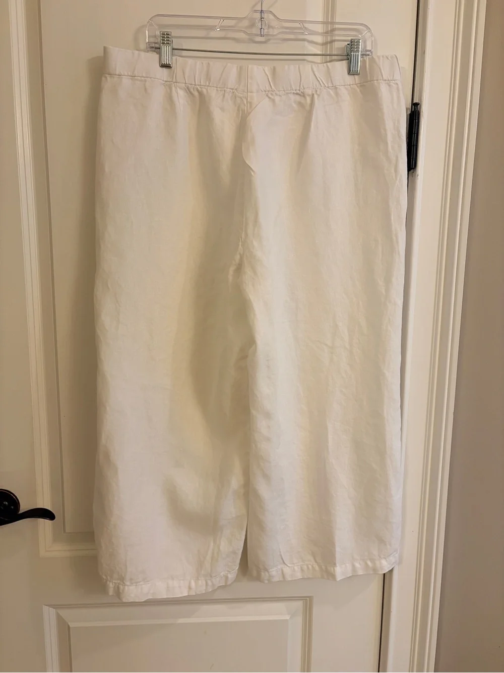 J.Jill Love Linen White Wide Leg Crop Pants Nautical Button L Petite - Picture 3 of 10